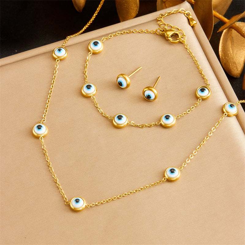 Exquisite Gold-plated Stainless Steel Love Pearl Flower Butterfly Jewelry Set