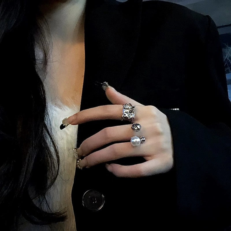 Metal Pearl Female Design Open High Rings