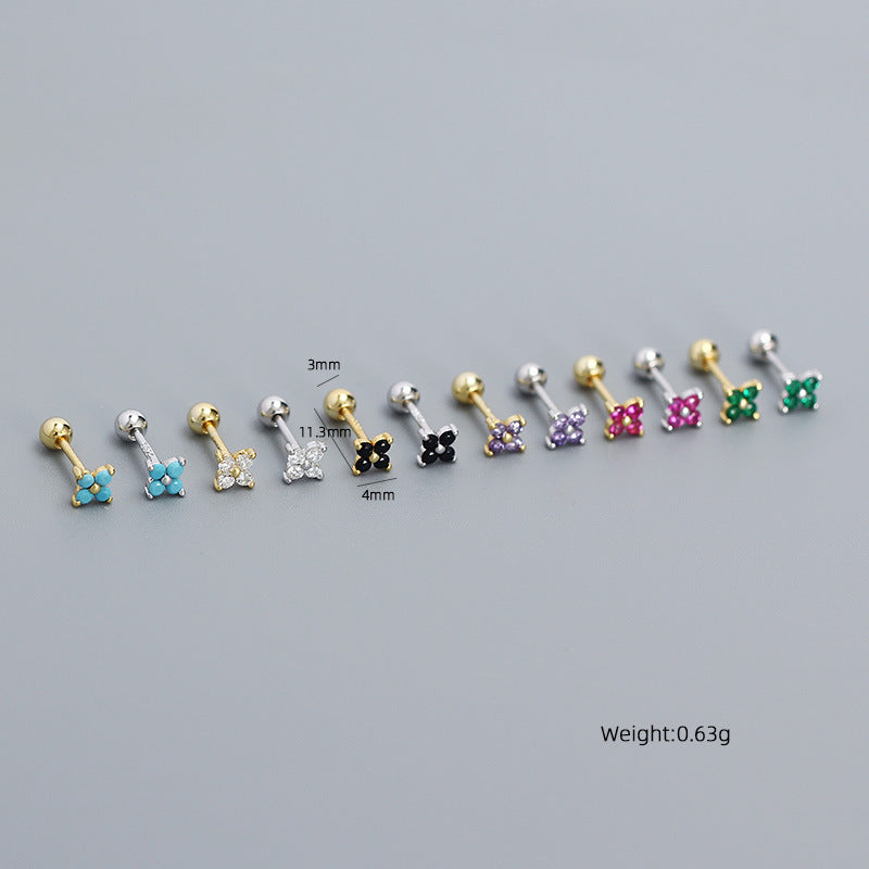 Women's Piercing Ear Sier Flower Zircon Thread Earrings