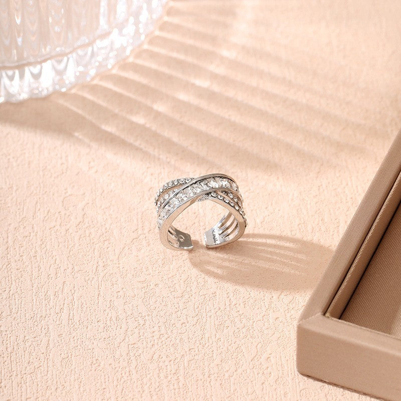 Stacked Female Personality Minimalist Design Diamond Rings