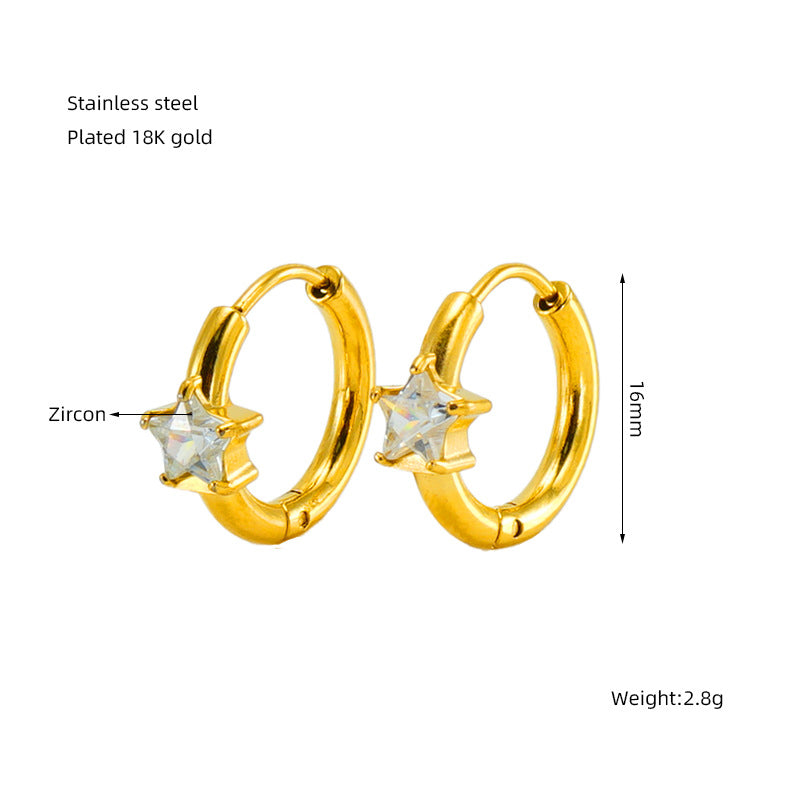 Star Ear Clip Zircon Titanium Steel Earrings