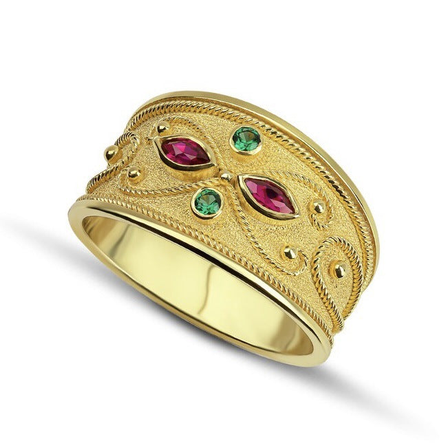 Women's & Men's Duplex Court Alluvial Gold Plated Inlaid Rings