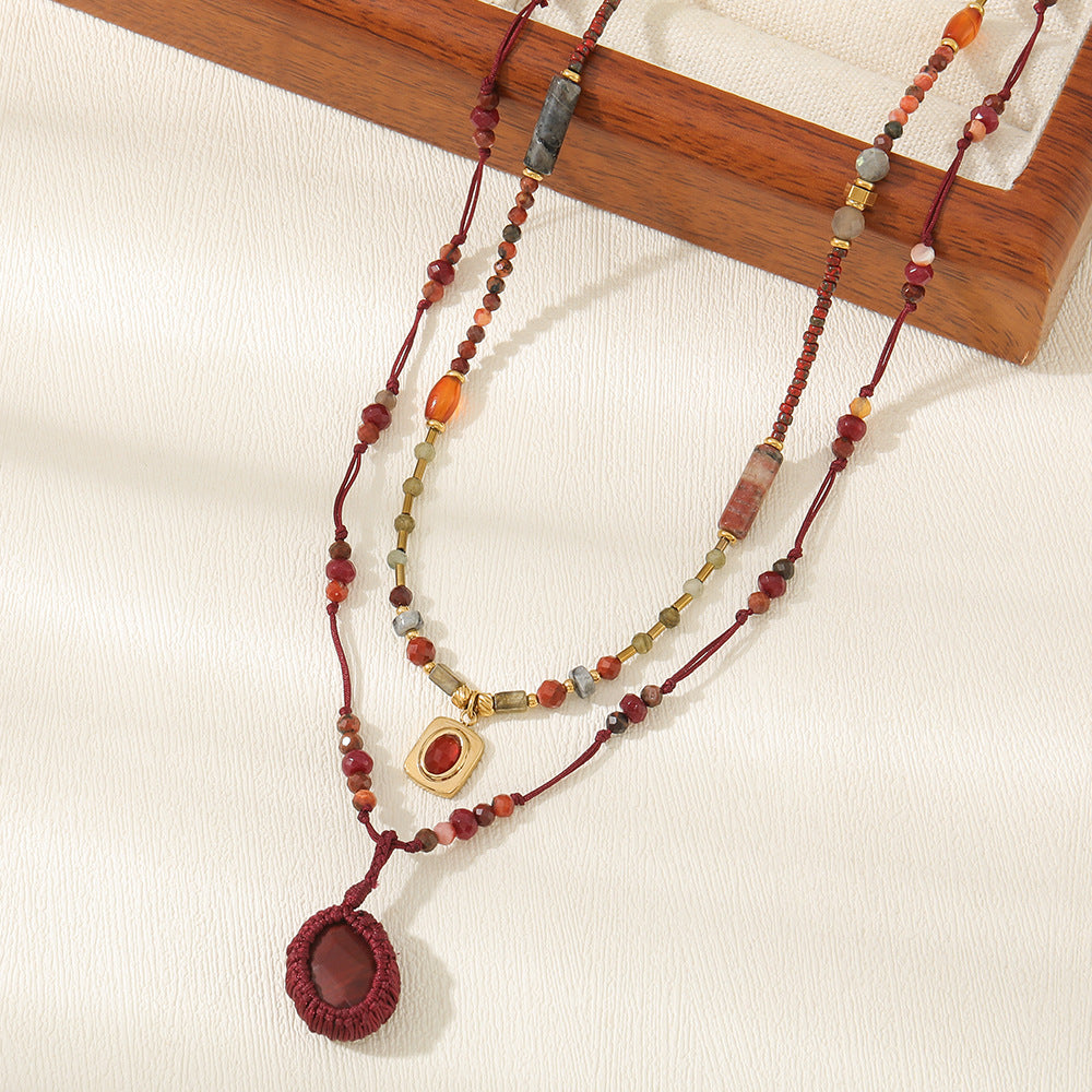 Good-looking Redstone Hand-woven Temperament Entry Lux Necklaces