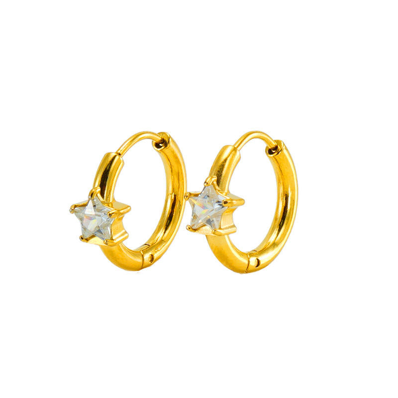 Star Ear Clip Zircon Titanium Steel Earrings