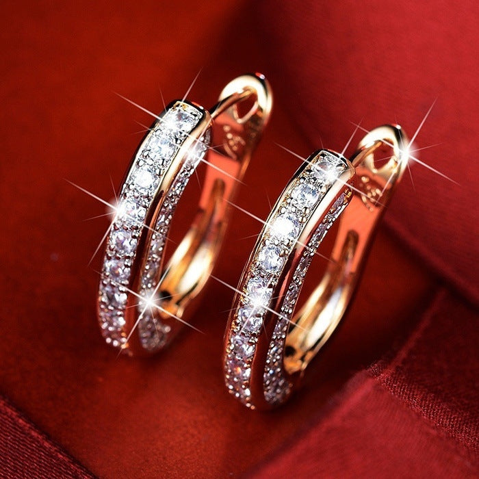 Fashion Three-sided Diamond Full Rhinestone Ear Earrings