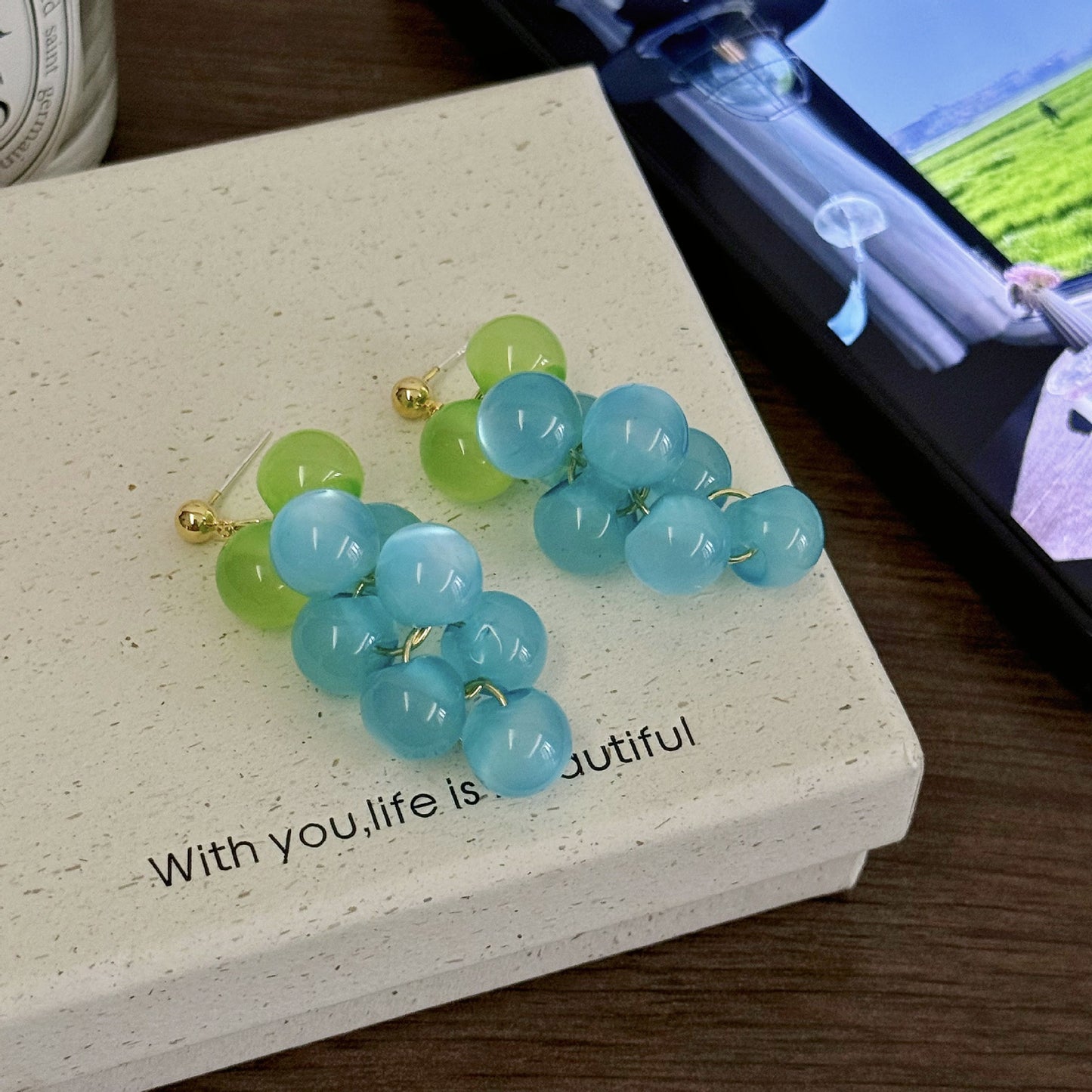 Needle Dopamine Clear Grape Beaded Female Design Sense Niche Rings
