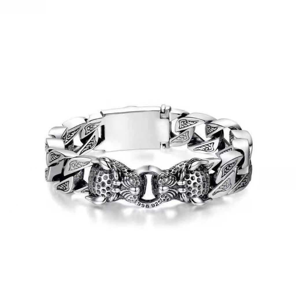 Men's Sier Pairs Of Leopard Domineering Personalized Hand-woven Distressed Bracelets