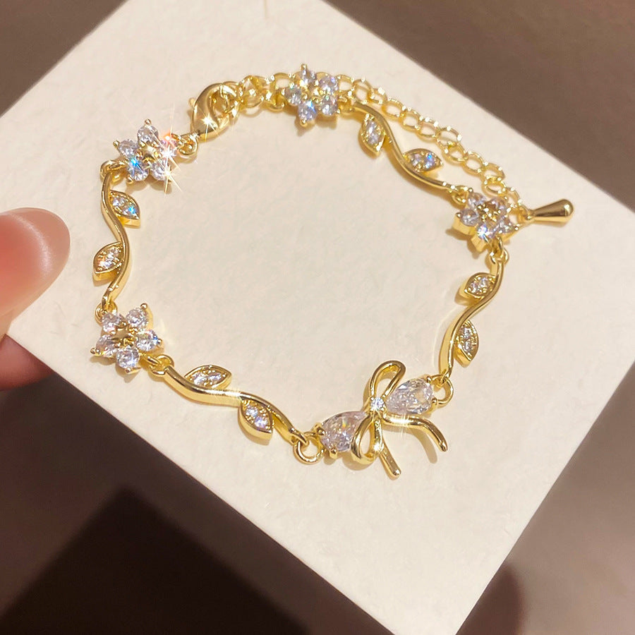 Lolita Sweet Gem Flower Dragonfly Light Luxury High-grade Zircon Real Bracelet
