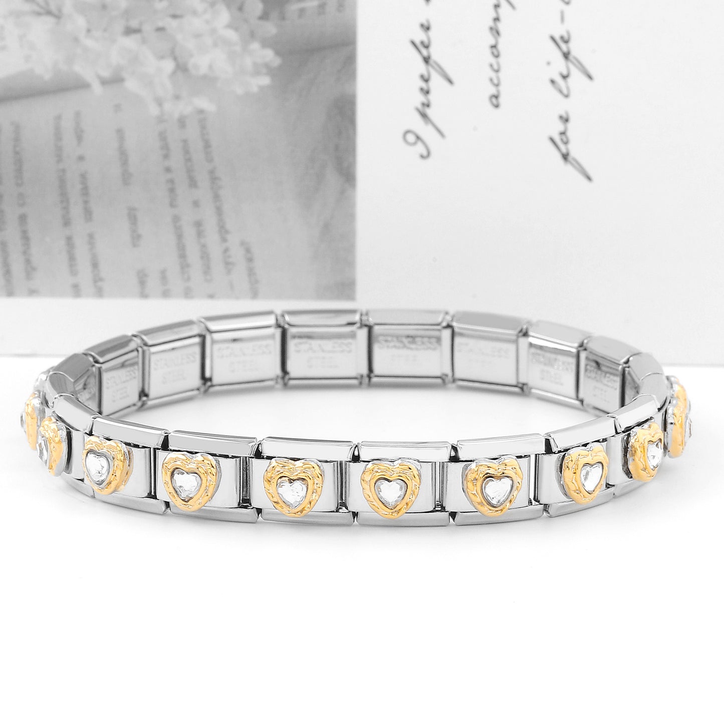 Module Double Matching Red Heart Petals Color Stainless Steel Bracelets