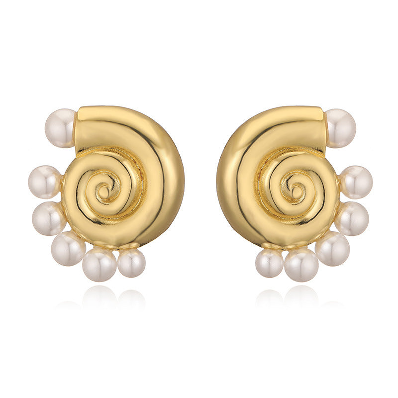 Women's Style Gold Conch Sticky Half Circle Shell Earrings