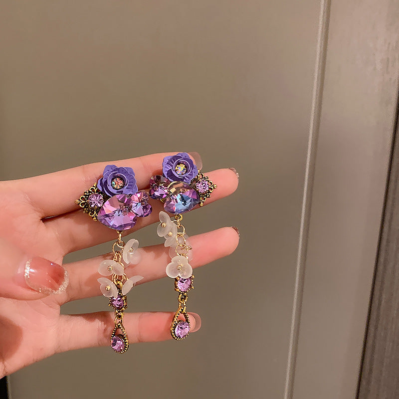 Women's Sier Butterfly Tassel Sweet Flowers Long Rings