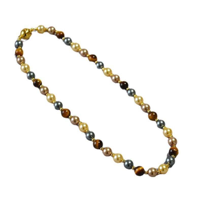 Niche Retro Design Style Tigereye Colorful Pearl Candy Necklaces