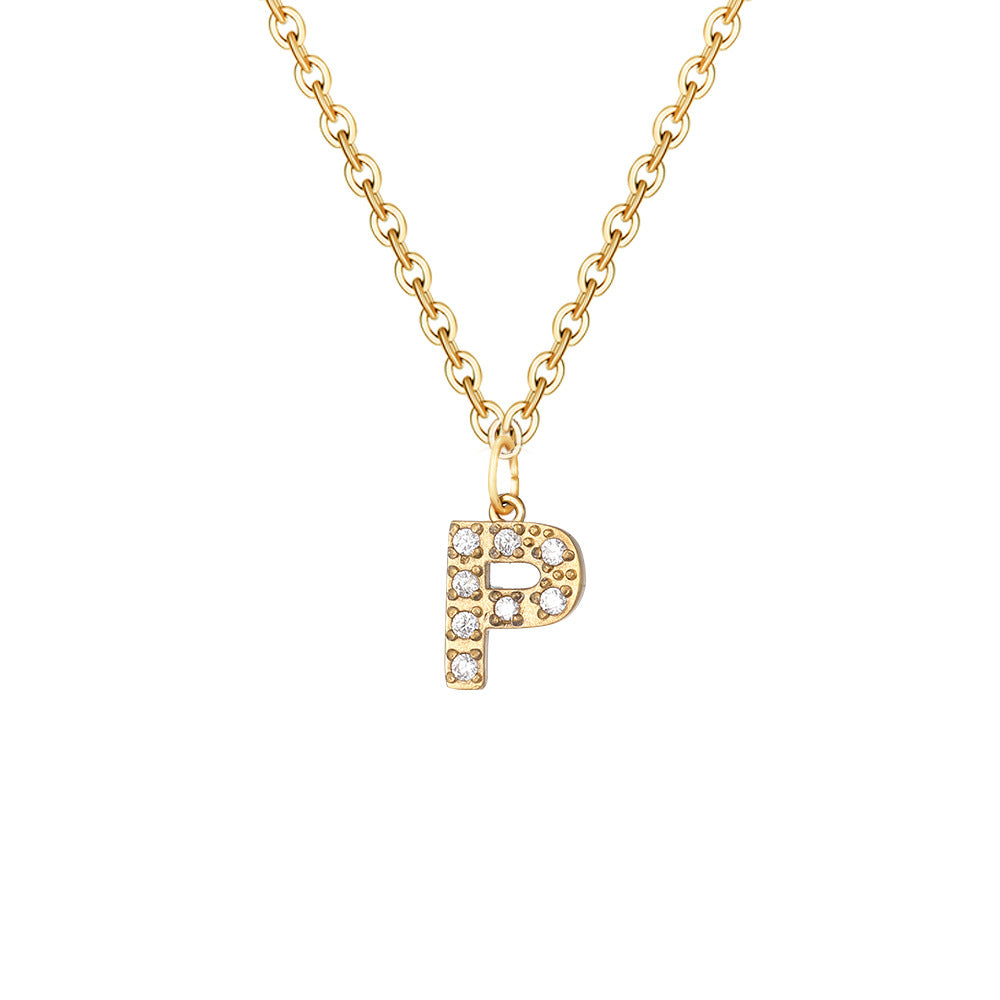 Simple Stainless Steel Diamond Letters Gold-plated Clavicle Necklaces