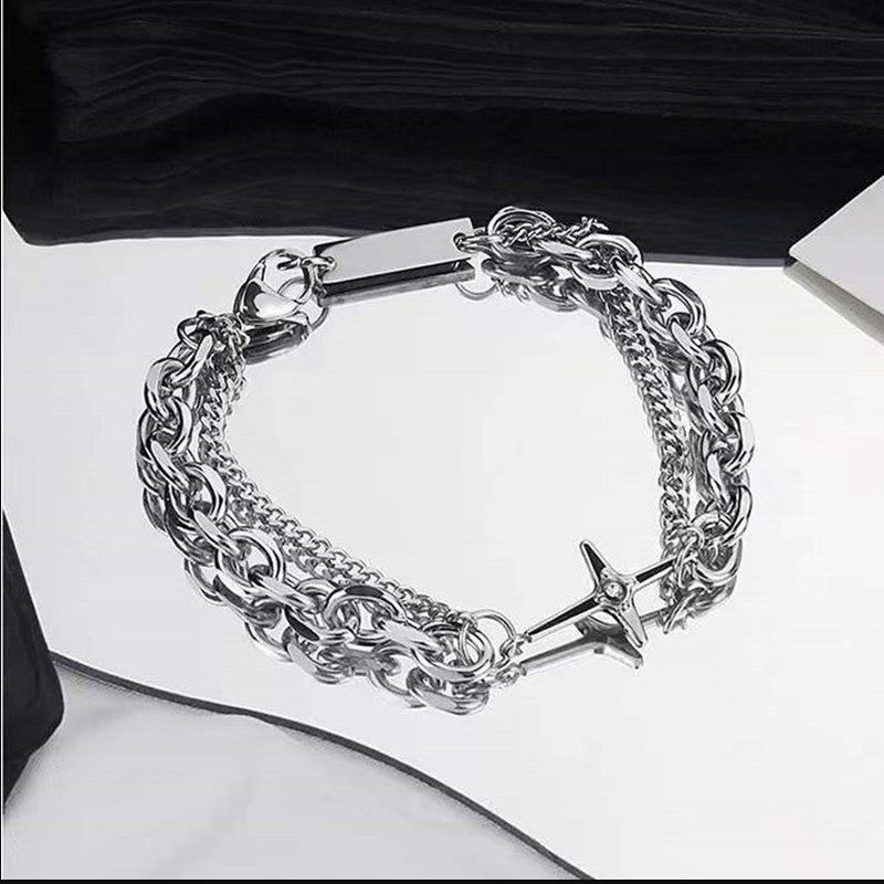 Women's & Men's Brick Metal Clavicle Hip Hop Double Layer Twin Cuban Necklace