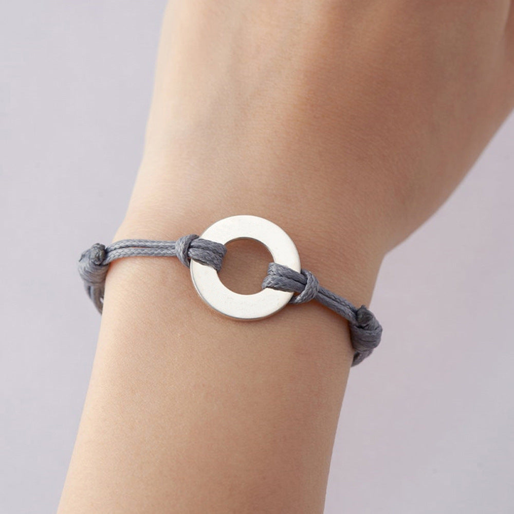 Women's Round Board Leather Woven Wax Rope Bracelets