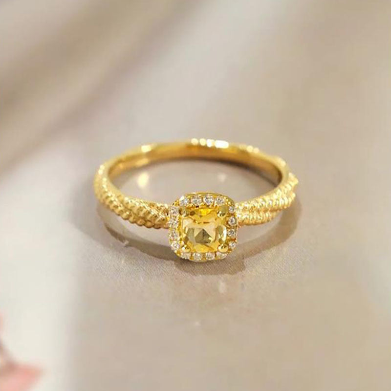 Rhinestone Citrine Cube Sugar Female Light Luxury Temperament High Rings