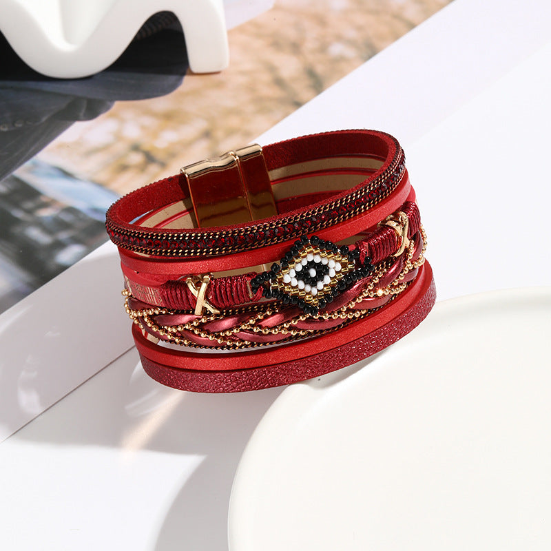 Style Ornament Eyes Bead Hand-woven Leather Female Bracelets