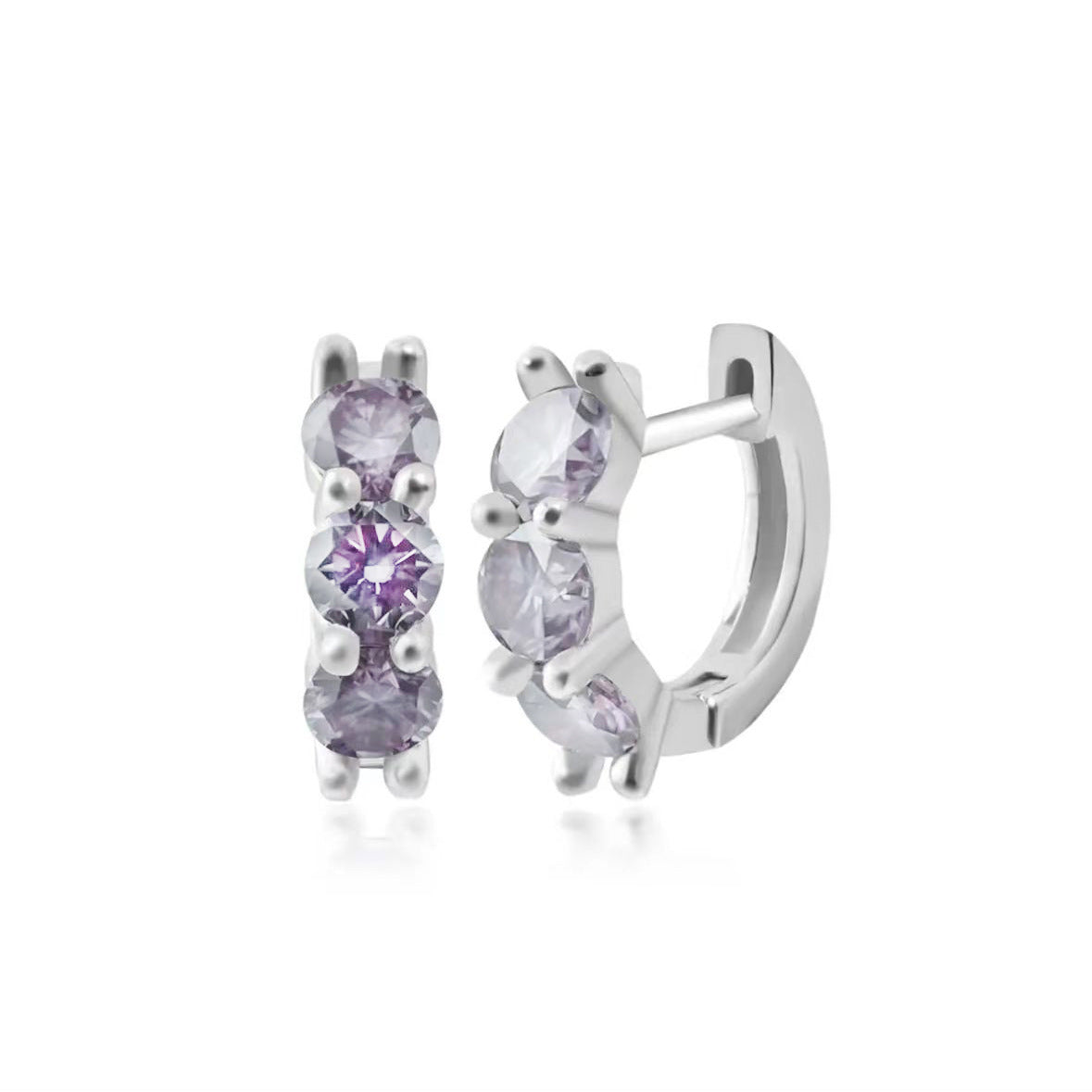 Steel Copper Diamond Straight Rod Three Zircon Inner Earrings
