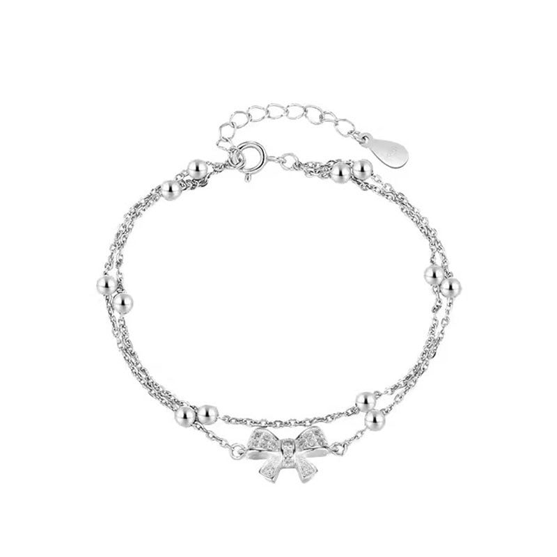 Women's Bow Fashion Simple Design Ribbon Round Beads Chain Exquisite Light Bracelet