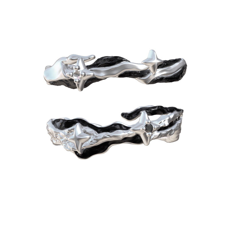 Women's & Men's Dark Style Irregular Pleated Star Open-end Rings
