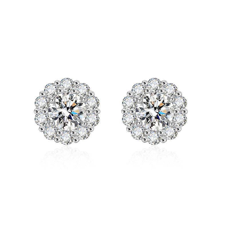 Imitation Moissanite Female Sun Flower Ear Karat Electroplated Platinum Live Stud Earrings