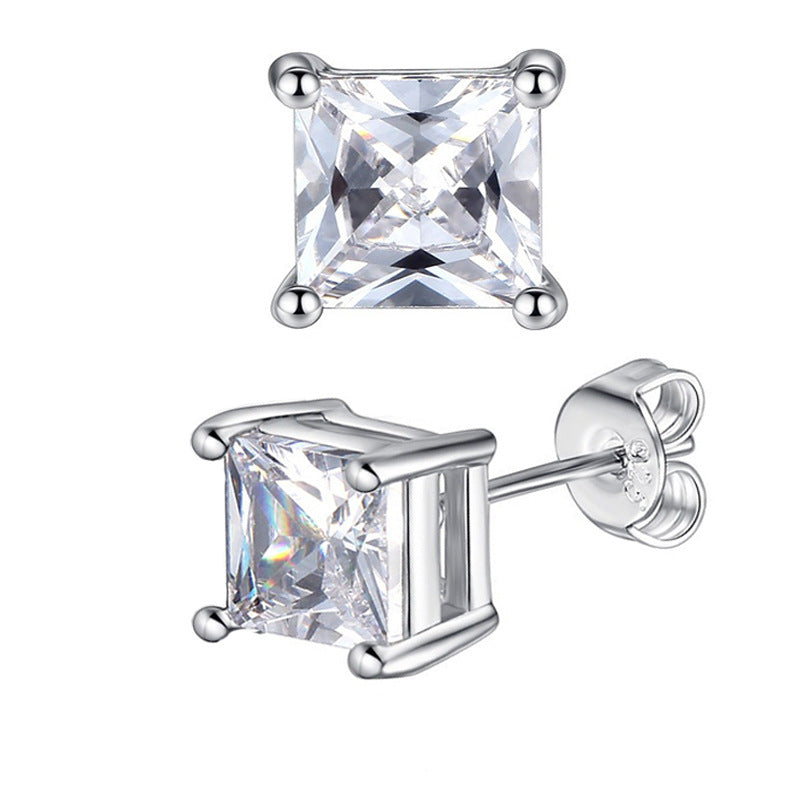 Men's Unisex Trendy Fashion Zircon Round Square Earrings