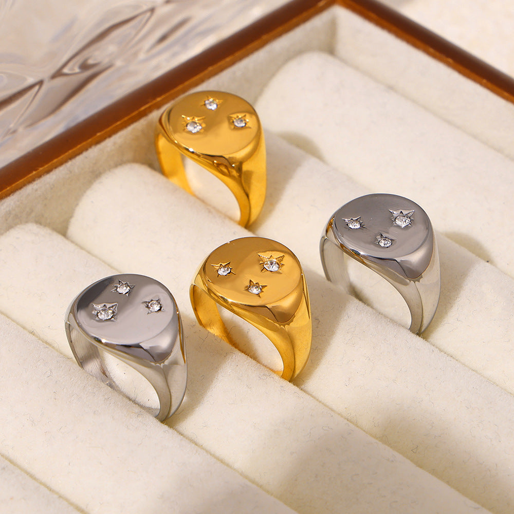 Gold-plated Simple Micro Inlaid With Diamond Rings