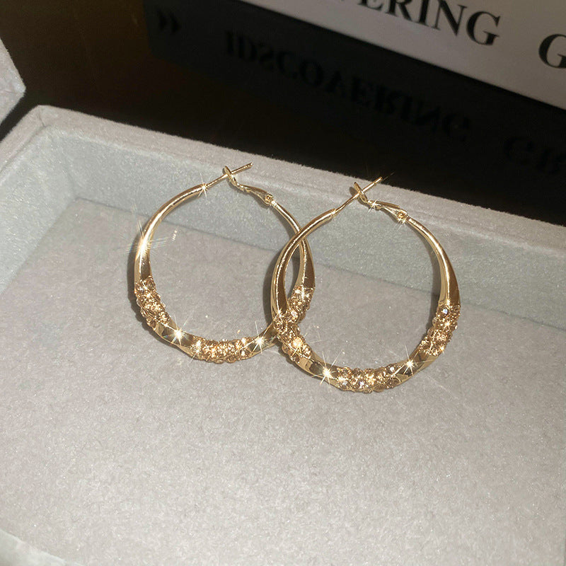 Sier Needle High-grade Twisted Rhinestone Ear Earrings