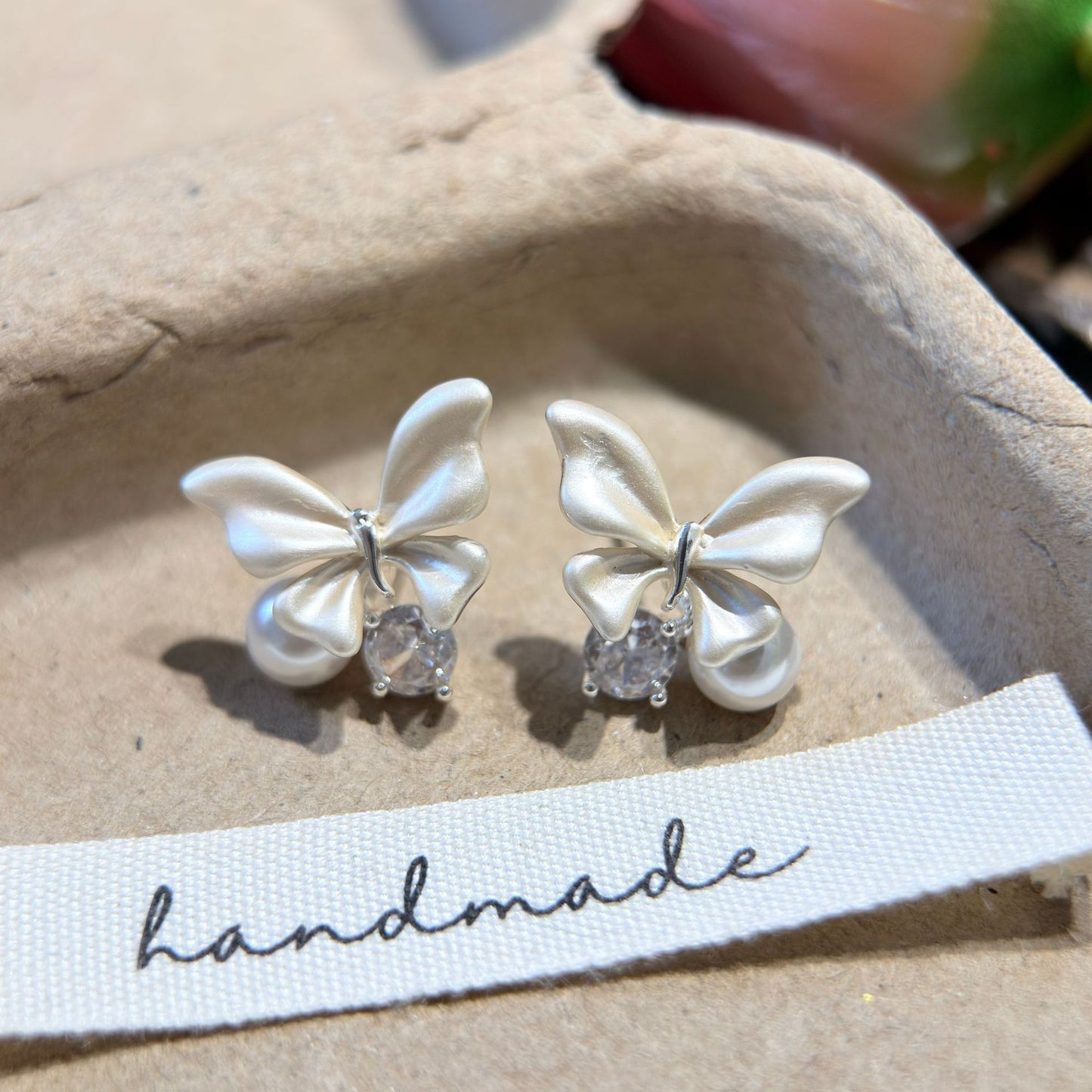 Women's Design Pink Butterfly Pearl Zircon With Diamond For Stud Earrings