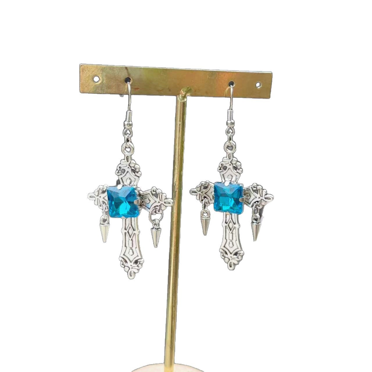 Comfortable Versatile Sier Cross Gothic Sapphire Earrings