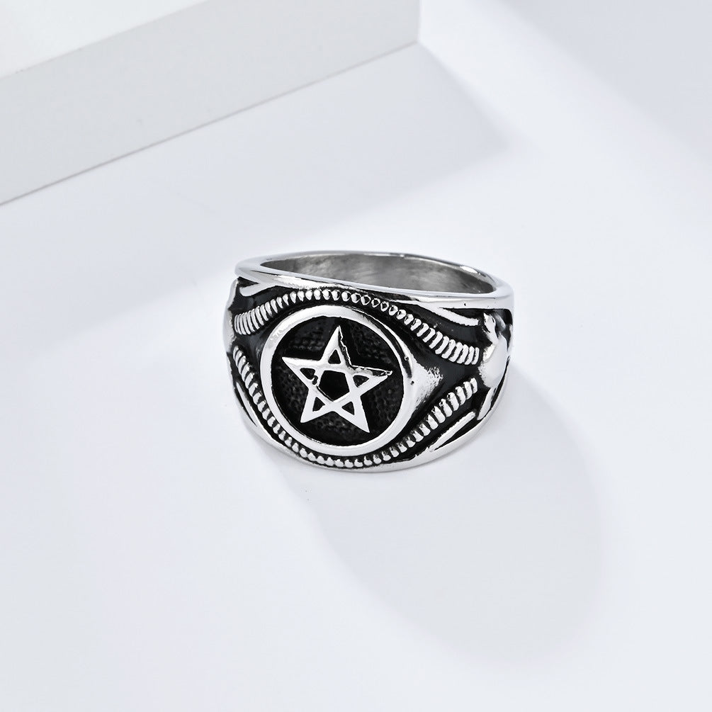 Men's Style Satan Goat Pentagram Titanium Steel Rings