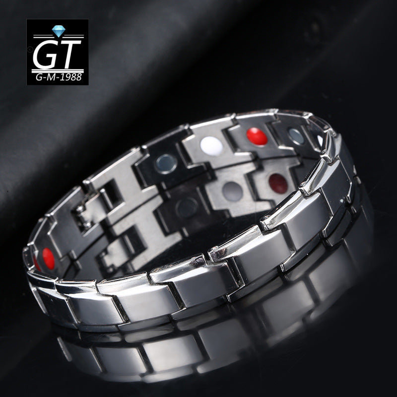 Men's Detachable Magnet Beveled Black Gold Mature Golden Bracelets