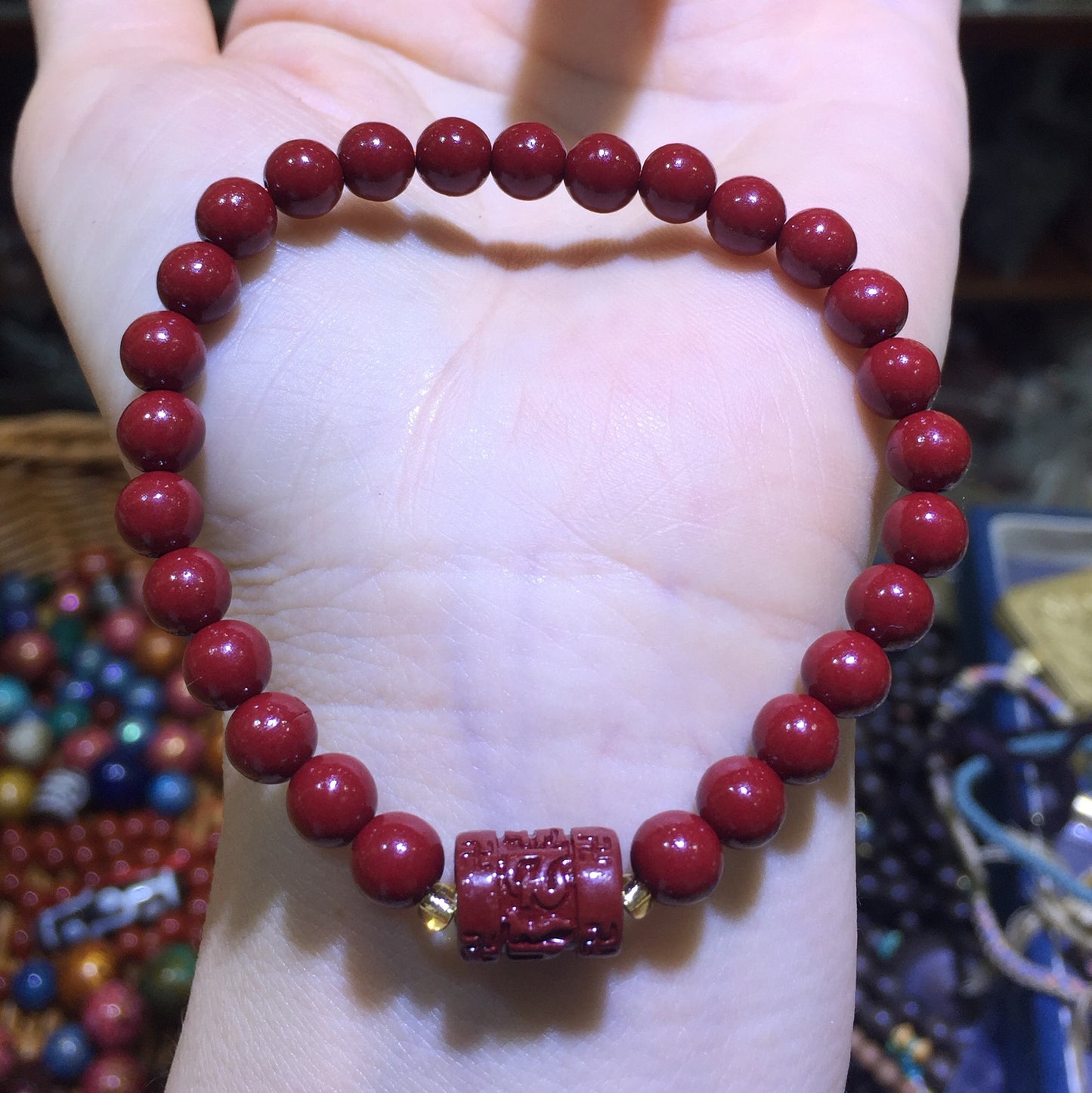 Women's Purple Gold Sand Cinnabar Beaded Single Ethnic Bracelets