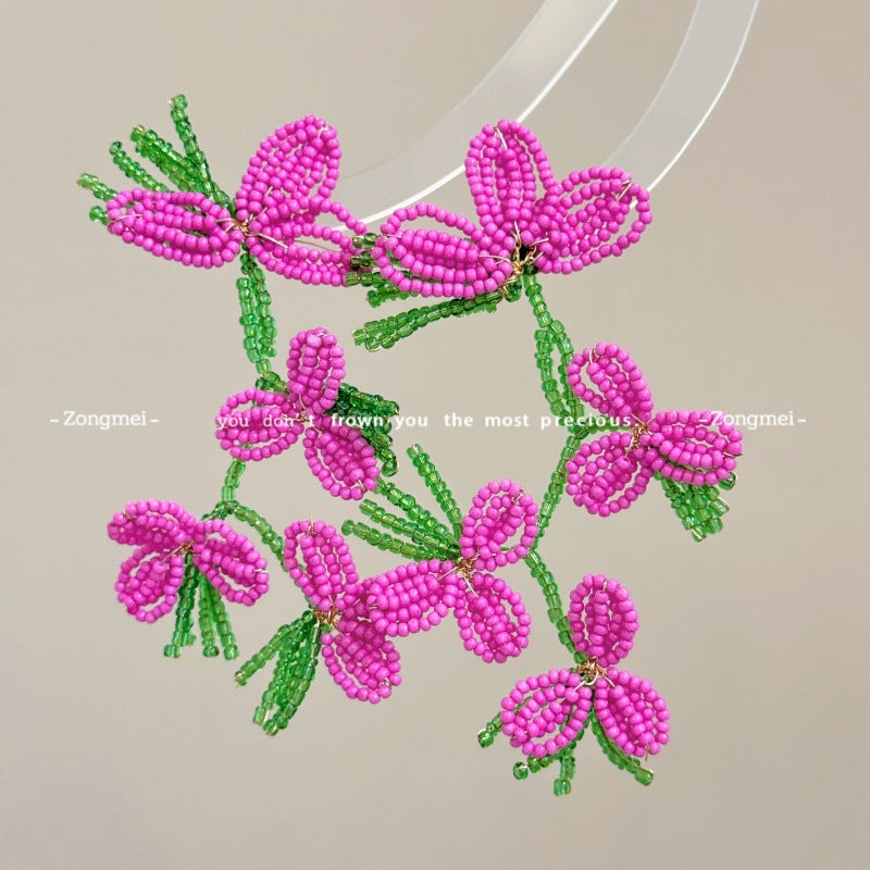 Variety Of Personality Handmade Woven Bead Flower Tassel Exaggerated Earrings
