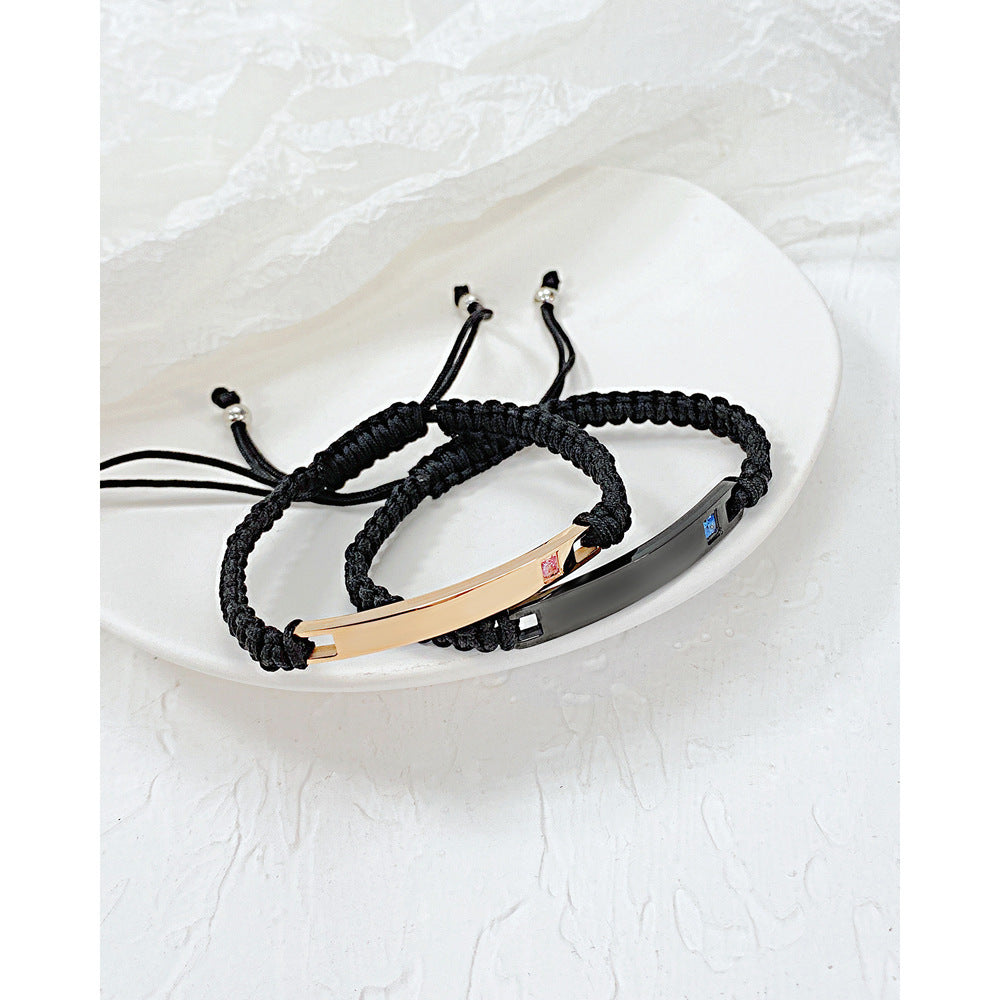 Trendy Curved Titanium Steel Couple Personalized Glossy Lettering Bracelets