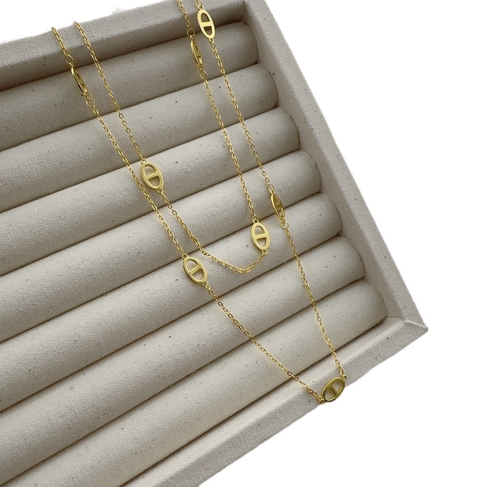 Women's Sterling Sier Pig Nose For Design Light Necklaces