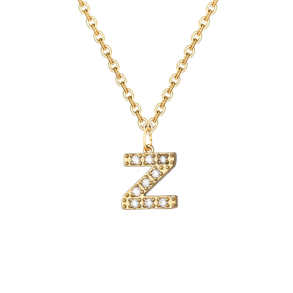 Simple Stainless Steel Diamond Letters Gold-plated Clavicle Necklaces