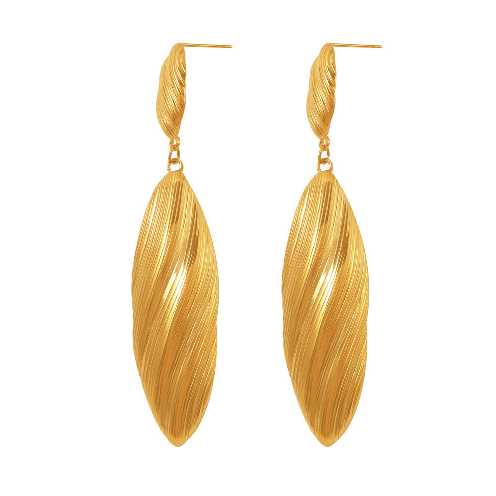 Striped Long Shell Eardrops Fashionable Stainless Earrings