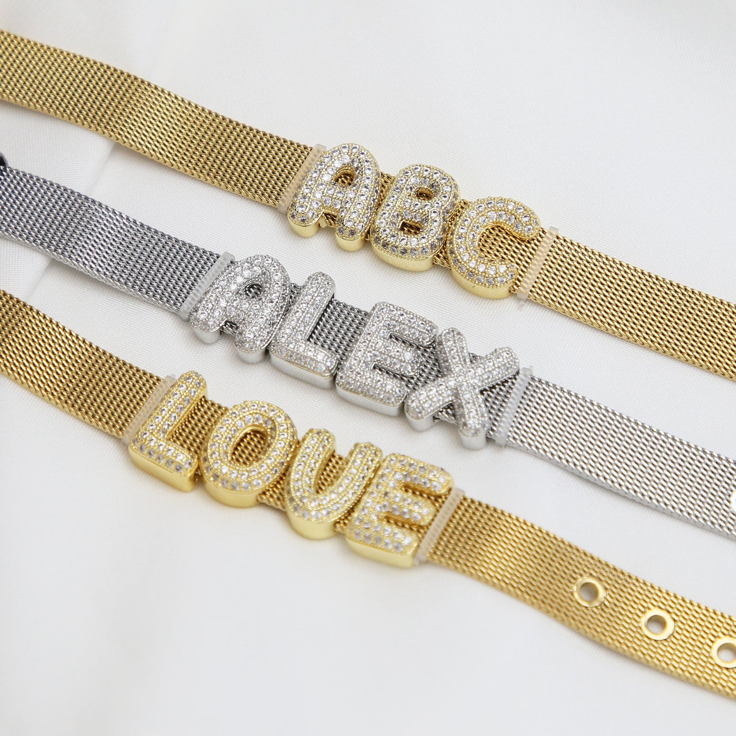 Golden Chubby Balloon Bubble Zircon Letter Bracelets