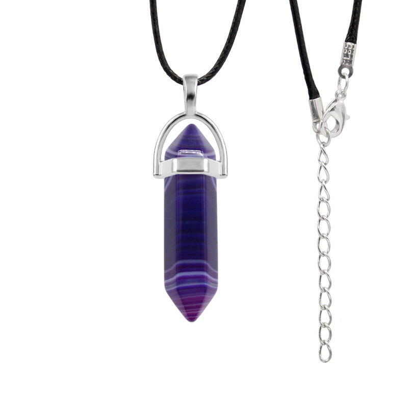 Natural Stone Hexagon Prism Fashion Crystal Necklaces