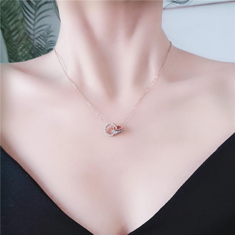 Women's Roman Numerals Full Diamond Rose Gold Necklaces