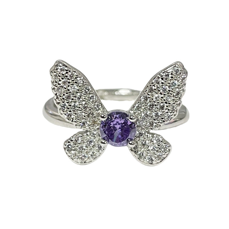 Women's Purple Diamond Butterfly Opening Light Luxury High-grade Sweet Rings