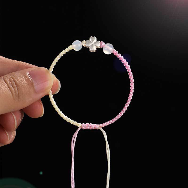 Sier Clover Hand Woven Rope Female Fresh Bracelets