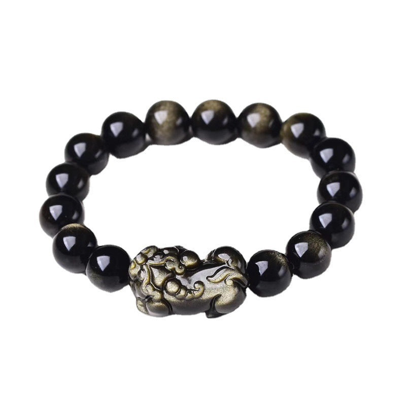 For Natural Mexican Obsidian Gold Lucky Pig Bracelets