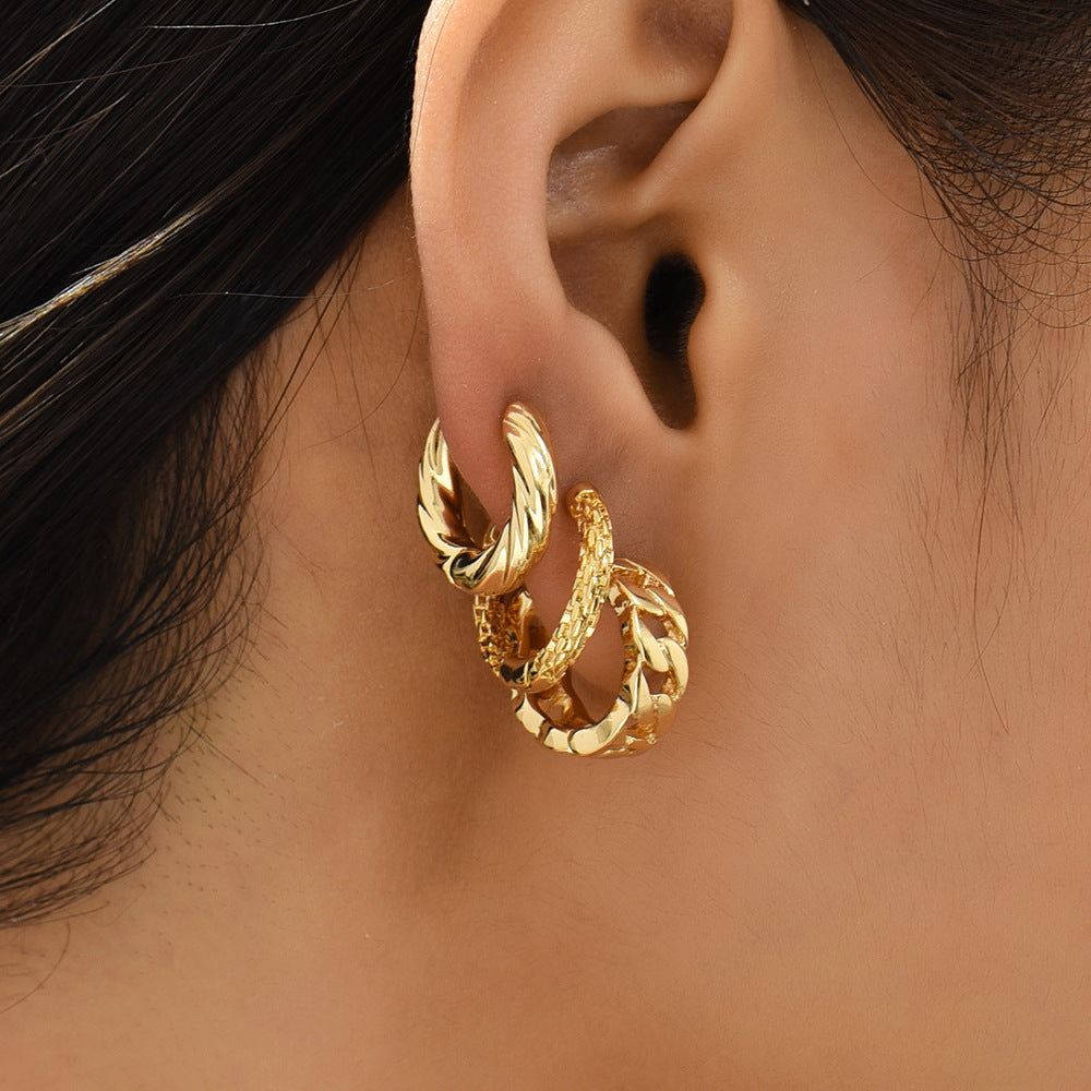 Retro Simple Geometric Twist Round Stacked Earrings