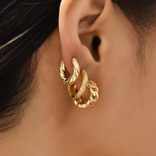 Retro Simple Geometric Twist Round Stacked Earrings