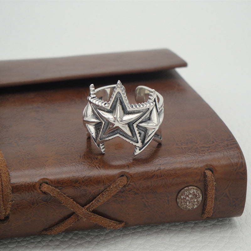 Thai Fashion Five-pointed Star Open Male Personality Rings
