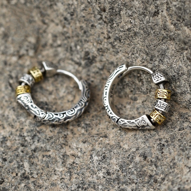 Men's Tang Pattern Design Sense Siering Pu Handsome Ear Earrings