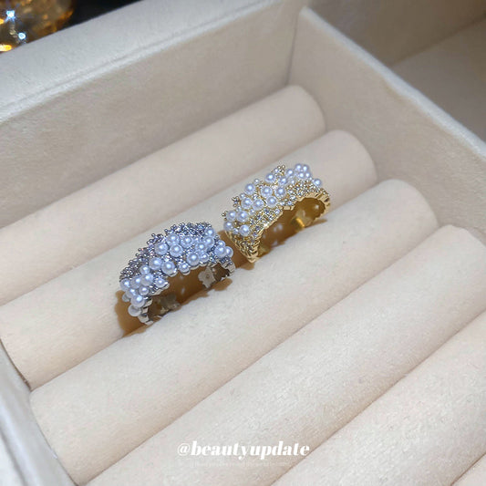 Real Gold Electroplated Pearl Diamond Light Rings