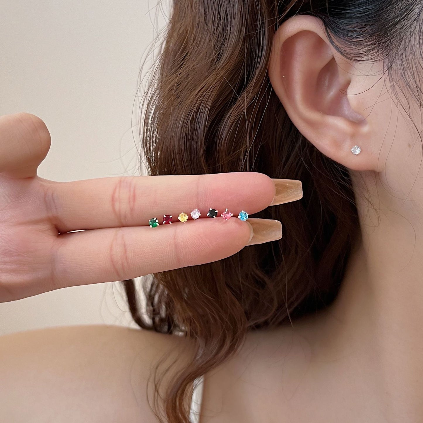 Women's Mini Small Summer Simple Color Rhinestone Earrings